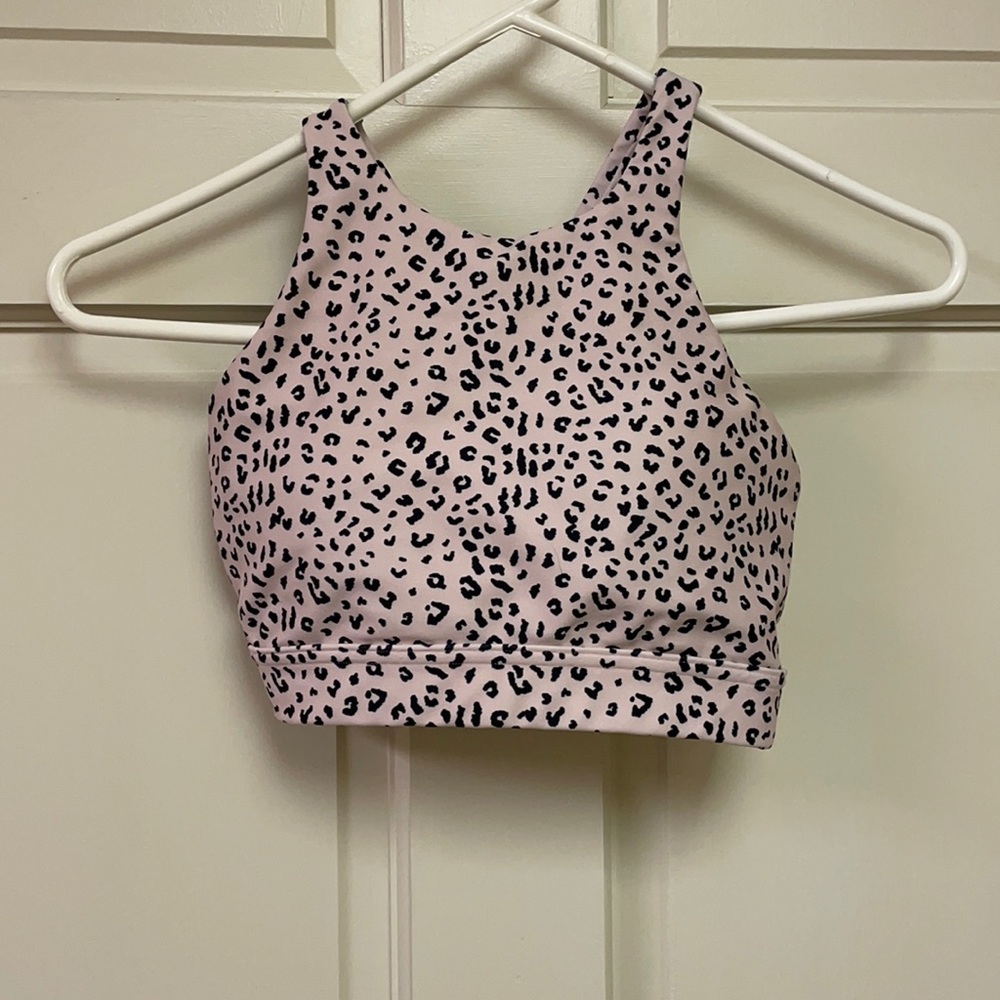 Vull Sport pink/black leopard high neck sports bra